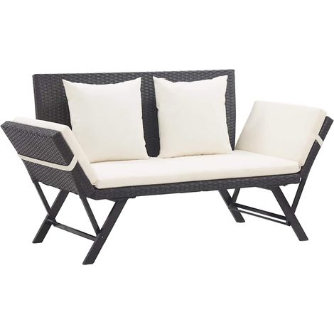 vidaXL Banco de jardín con cojines ratán sintético negro 176 cm (1/5)