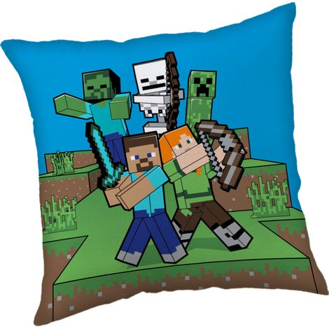 Minecraft - Coussin carré en polaire "Mobs vs Us" - Multicolore - 40 x 40 cm - Livraison gratuite