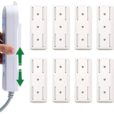 8 Stück Selbstklebender Stanzfreier Sockelhalter, Steckdosenleiste Halterung Power Strip Holder Steckdose Fixierer Wandhalterung Ständer für Steckdose Router Küche Organisieren(Weiß) (1/5)