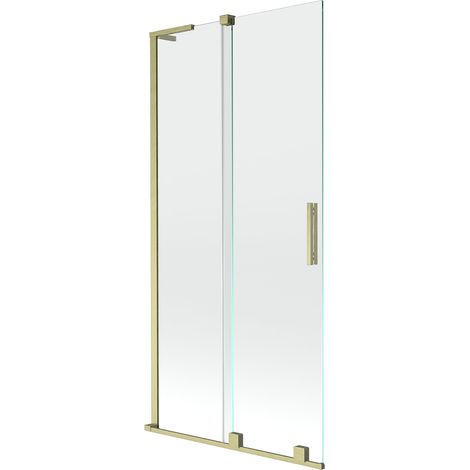 Mexen Velar L pannello per vasca da bagno a 2 ante scorrevoli 95 x 150 cm, trasparente, oro spazzolato - 896-095-003-01-55 (1/5)