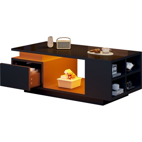 Tavolino da caffè 100x50x36 cm nero con LED, cassetto e vani - CHICFURN (1/5)