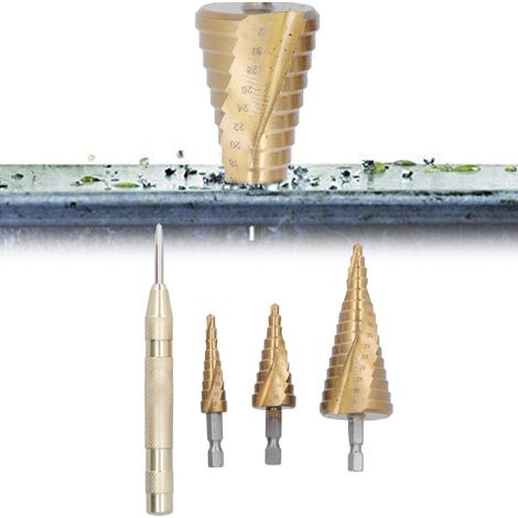 4-teiliges professionelles metrisches Kegelbohrer-Set, HSS-Stufen-Metallbohrer-Set, Spiralform. (1/5)