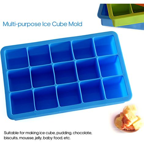 Moule à glaçons silicone 14 compartiments résistant aux températures élevées et basse, coloris Rouge, Orange, Vert, Bleu (1/4)
