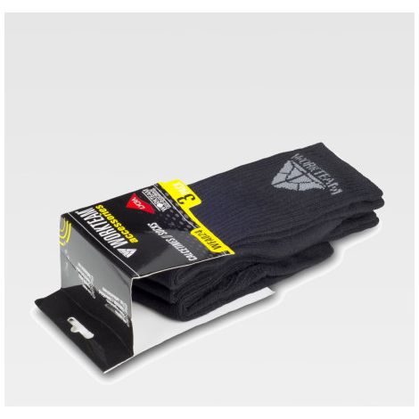 Calcetines con elástico anatómico, color negro WFA024 (Pack de 3 pares)  WORKTEAM L Negro