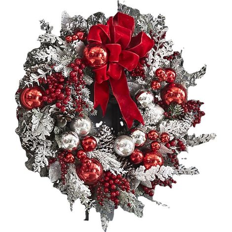 Guirlande De Noël Artificielle - Couronne En Rotin Avec Floconnage Neigeux - Nœud Papillon Rouge Et Boules Brillantes - 40 cm 60 cm 120 cm 150 cm Ou 45 cm (1/5)