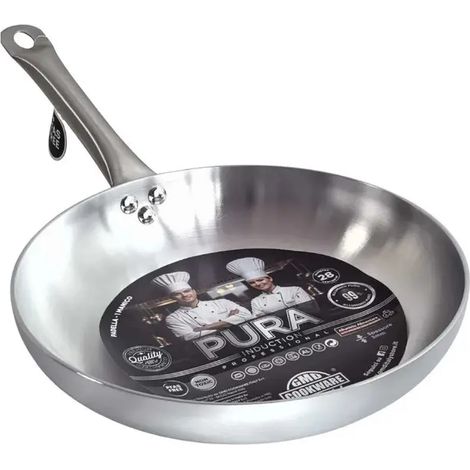 Edelstahlpfanne 28 cm mit induktionsgeeignetem Boden