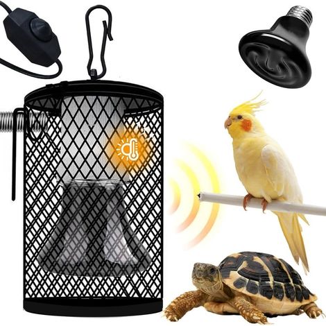 Lampara Calefactora Ceramica - Regulador De Temperatura 25-45 °C - Para Terrario De Reptiles - Con Jaula Protectora - Negro - Unidad (1/5)