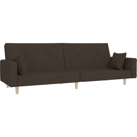 Canapé Sofa-lit à 2 places avec deux oreillers marron foncé tissu (1/5)