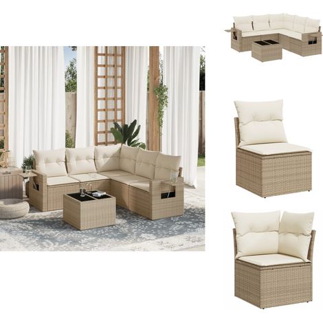 Salon de jardin avec coussins 6 pcs beige résine tressée - Ensemble Salon De Jardin - Meuble De Jardin - Salon Extérieur - Résine Tressée - Rotin Synthétique (1/5)