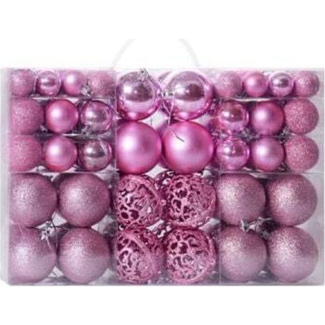 Set of 100 Sturdy Plastic Christmas Baubles Indoor/Outdoor Christmas Decorations for Trees Pink