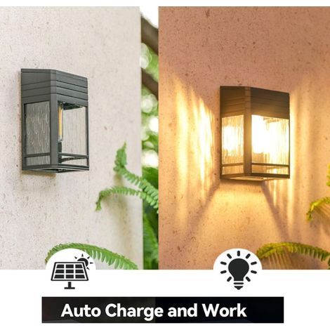 Lampes solaires de clôture de jardin, appliques murales solaires d'extérieur étanches, lumières de terrasse pour clôture, terrasse, porte, terrasse, escaliers, blanc chaud 3000 K [énergie de classe A] (1/4)