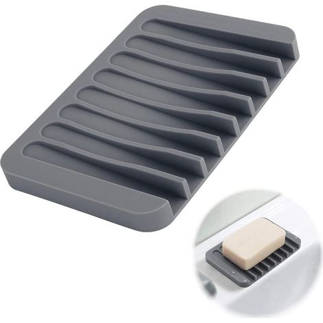 Porte Savon en silicone,avec Drain Vidage Porte-Savon,Gris Porte-Savon Douche,Savon Saver Case Titulaire,pour Comptoir de Salle de Bain,Cuisine,Douche,Garder Le Savon Sec et Propre (1/5)