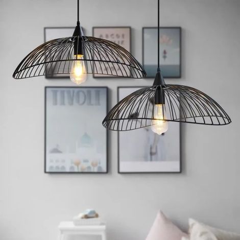 U-DO LOT DE 2 Lustre Industriel Suspension Luminaire en Fer Noir - 5021cm (1/4)