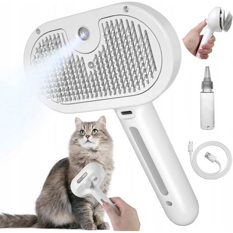 Pettine elettrico a vapore per cani e gatti, idratante per il pelo, con porta USB.