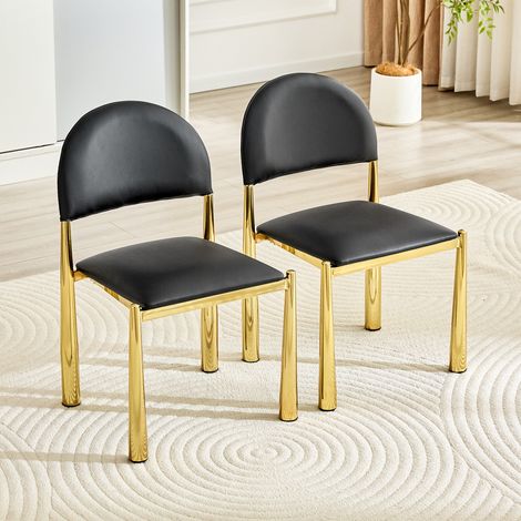 Ensemble de 2 chaises de salle à manger design, fauteuils rembourrés à dossier arrondi, sièges de cuisine en cuir synthétique sur piètement métallique, chaises seules (sans table), hauteur 80 cm, styl (1/5)