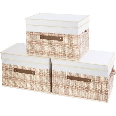 Faltbare Aufbewahrungsboxen mit Deckel, 3er-Set, Patchwork-Design, 38x25x25 cm (1/5)