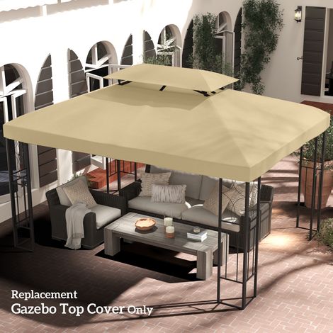 Outsunny Toile de Rechange pour Pavillon/Tonnelle 3x4m - Polyester 180g/m² Haute Densité, Beige