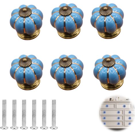 6PCS Poignée Ceramique Citrouille, Bouton de Porte de Placard, Poignet de Porte Bouton Porcelaine avec Vis pour Maison, Bureau, Armoire de Cuisine (1/5)