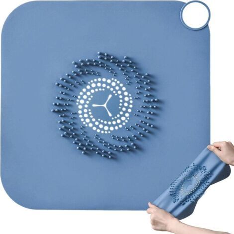 Blue Silicone Shower Drain Stopper, Shower Drain Filter, Silicone Drain Cover, Bathroom Drain Protector, 28x28cm (1/5)