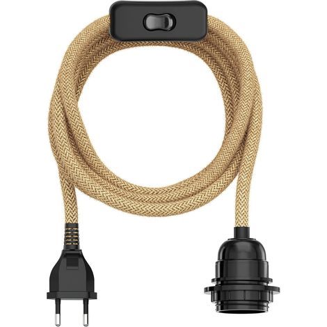 Câble en chanvre/câble textile, fiche, interrupteur, beige, 3 m, douille de lampe, 1x E27 max. 60W (1/5)