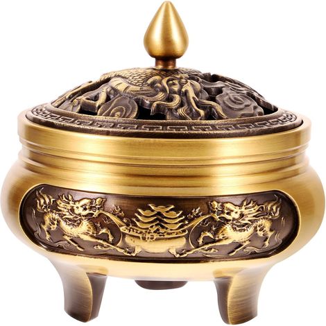 Vintage Weihrauchbrenner aus Messing mit Deckel Langlebig und Praktisch Elegantes Räuchergefäß für Meditation und Büro im Kreativen Chinesischen Stil (1/5)