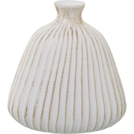 Vase Bouteille Rainures 26 Cm Céramique Mat Blanc/Or 24X17X26 Cm (1/3)