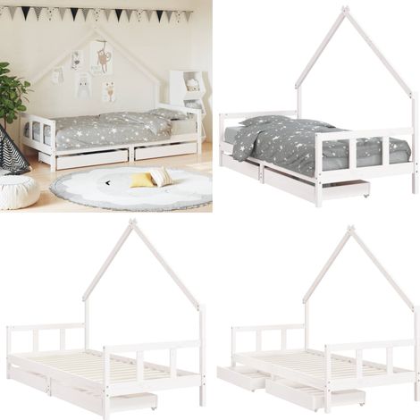 vidaXL Cadre de lit enfant tiroirs blanc 90x200 cm bois de pin massif (1/5)