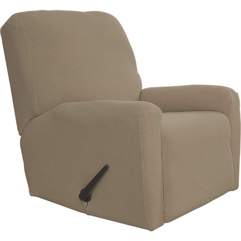 Housse 4 pièces pour Fauteuil Relax en Tissu Jacquard élasthanne à Petits Carreaux avec élastique en Bas, idéal pour Maison avec Enfants, Naturel (1/5)