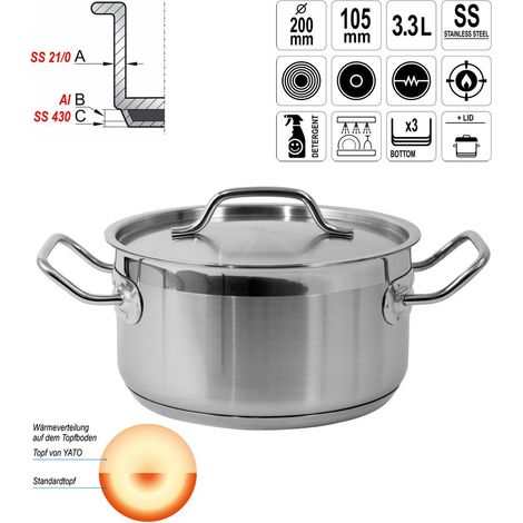 Kochtopf mit Deckel 20x10,5 3,3L Gastronomie Qualität Edelstahl Topf Gastro Induktion (1/5)