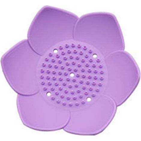 Porte-savon en silicone Lotus avec système d'évacuation automatique, plateau porte-savon en forme de fleur pour douche, salle de bain, évier de cuisine, comptoir et baignoire (violet) (1/5)