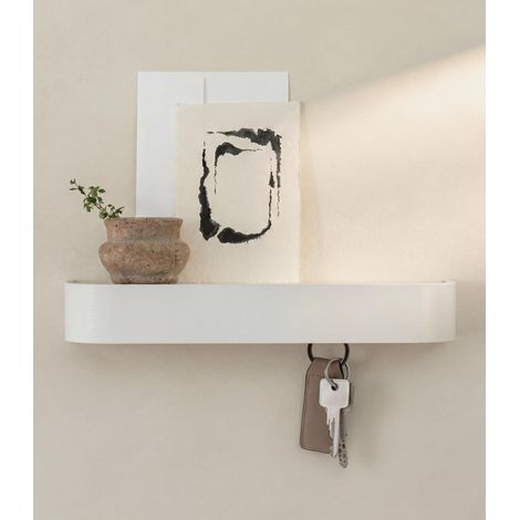 Porte Clé Mural Moderne avec Étagère en Bois Rangement Clé pour Meuble de Couloir Blanc Design Minimaliste d’Accroche Clé Mural de Berlin (1/5)