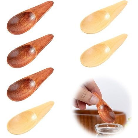 6 Pièces Petites Cuillères en Bois, Mini Cuillères en Bois Naturel Ecologique, Cuillères à Miel de 6,5cm pour Thé, Cuillères de Cuisine en Bois pour Pots de Confiture Sucre Café Thé Condiments (1/5)