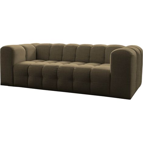 Canapé droit MILOE 3 places fixe avec accoudoirs en tissu - Vert kaki (1/3)