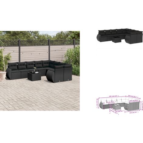 10-tlg. Garten-Sofagarnitur mit Kissen Schwarz Poly Rattan - Gartenmöbel Set - PE-Rattan Möbel - Outdoor Lounge - Esstisch Set - Gartenlounge (1/3)
