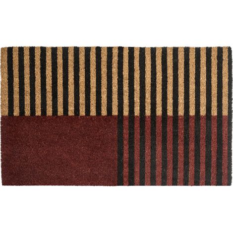 Felpudo de fibra de coco antideslizante 45 x 75 cm con dorso de PVC a rayas marrón y beige Tuksuk