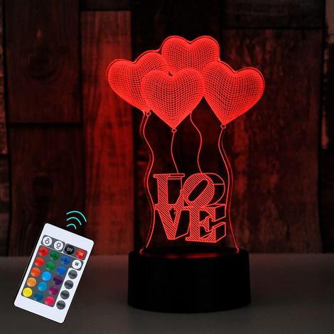 Veilleuse 3D en forme de cœur LOVE, veilleuse LED 16 couleurs avec télécommande, cadeau d'anniversaire pour la Saint-Valentin, cadeau de Thanksgiving (1/5)