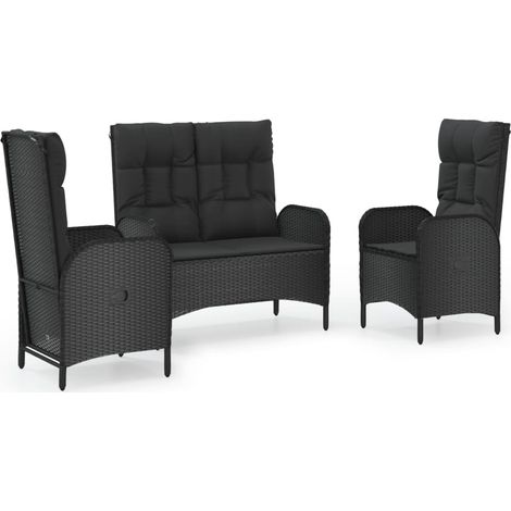 Maison Exclusive - 3-tlg. Garten-Essgruppe mit Kissen Schwarz Pol