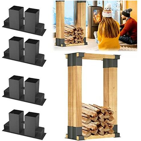 Holzstapelhilfen Brennholzhilfe Passend zum Rahmen Pyre Halter für Feuerstelle Kamin stabiler Brennholzstapelhalter 4er