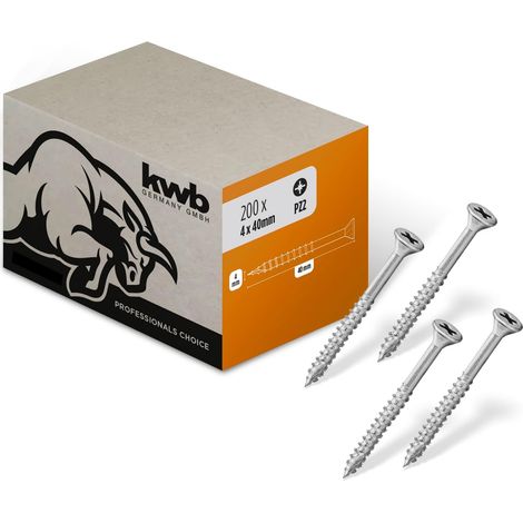200 - Vis À Bois - Panneaux Agglomérés - Filetage Partiel - Pointe Type 17 - Revêtement Cr3 - Pour Menuiserie Et Construction - Blanc - 4x40 mm