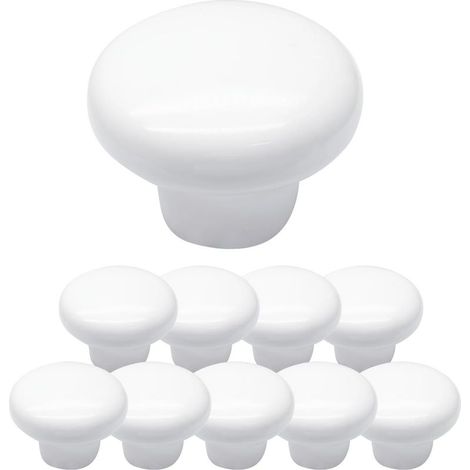 Lot de 10 boutons de placard ronds en céramique blanche pour placard, placard, meubles