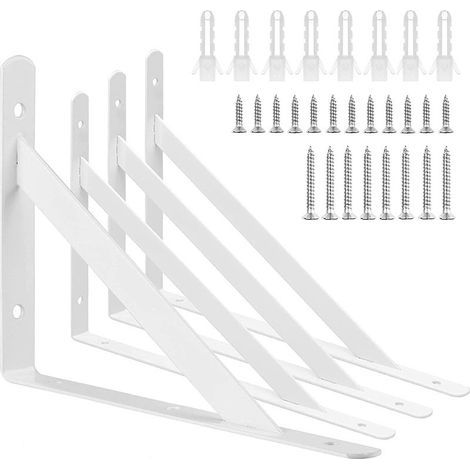Heavy-duty shelf brackets - 8-piece L-shaped metal wall-mounted shelf bracket set, suitable for suspended shelves - white (1/4)
