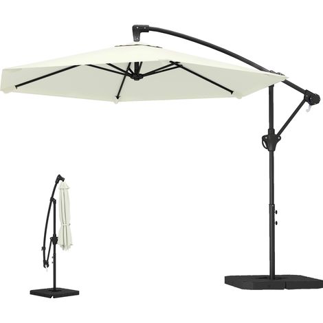 Parasol déporté blanc crème Ø300 cm avec système verrouillage manivelle pied poids