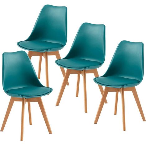 Esszimmerstühle 4er Set Türkis mit PU-Sitzkissen und Buchenholzbeinen (1/5)