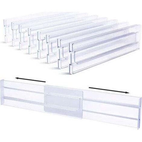 Acht verstellbare Kunststoff-Schubladentrenner, Größe von 27,5 bis 52 cm, geeignet für Büroschubladen, größenverstellbar zur erleichterten Aufbewahrung und Organisation (1/4)
