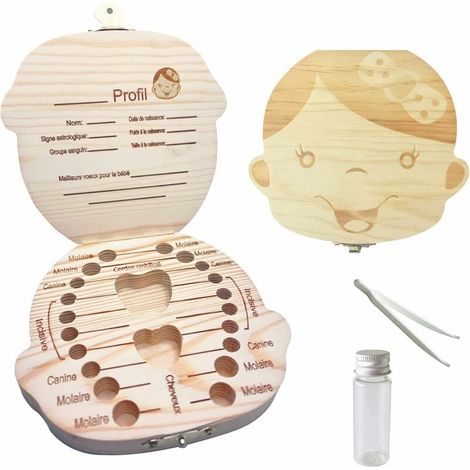 Scatola portaoggetti per bambini e bambine, scatola portadenti da latte, scatola portaoggetti in legno, scatola portaoggetti per neonati (bambina) (1/5)