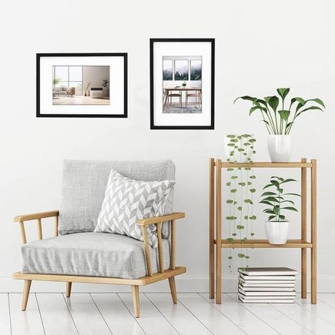 Cadre A3 Noir 29 7 x 42 cm Verre Plexi Montage mural En bois Avec passe-partout blanc A3 Noir (1/5)