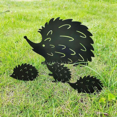 JSSEVN - Set of 4 Hedgehog-Shaped Metal Garden Stakes - Animal-Shaped Garden Decoration - Decorative Accessories for Outdoors and Lawns - Decorative Stakes for Decoration. (1/5)