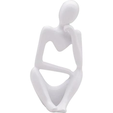 La Statue du penseur, Résine Penseur Sculpture Abstraite Statue Caractère Moderne Figurines Accueil Décor Bureau de Bureau Ornement d'anniversaire Cadeaux Blanc Droit