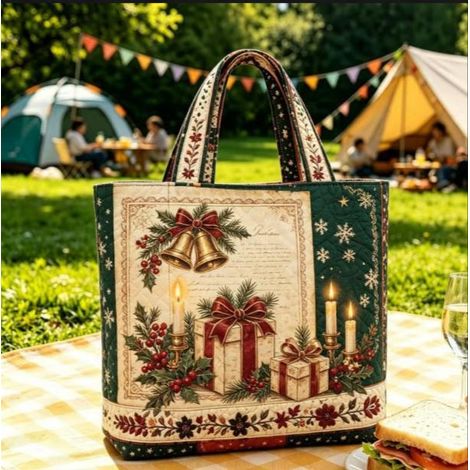 New Retro Santa Claus Print Tote Bag - Reusable Holiday Shopping Bag - A