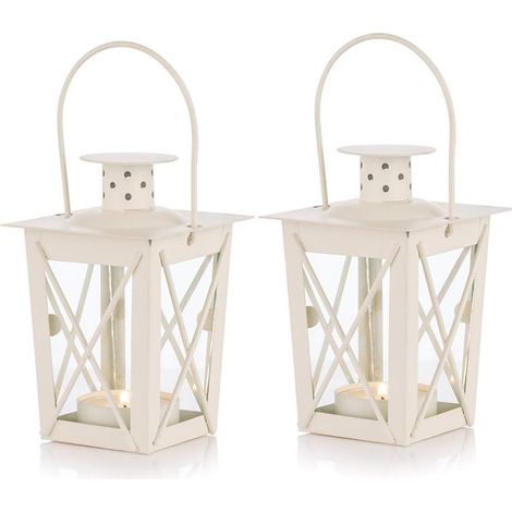 Lot de 2 lanternes blanches en verre à poser/à suspendre, lanternes portables en verre. (1/4)